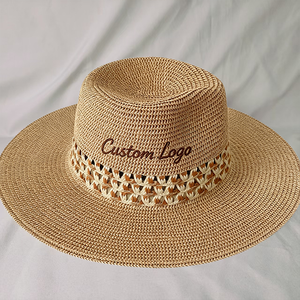Custom Logo Panama <b>Hat</b> Unisex Toquilla <b>Straw</b> Beach Sun Protection Wide Brim Hand Embroidery Adult Summer <b>Hat</b> - Product Image 1