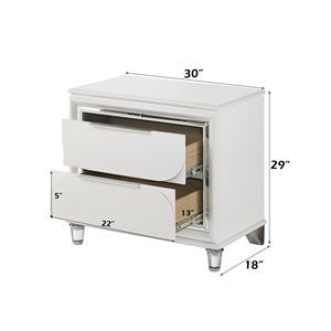 Tarian Pearl White Finish Nightstand With Two <b>Drawers</b> <b>For</b> Bedroom <b>Storage</b> - Product Image 3