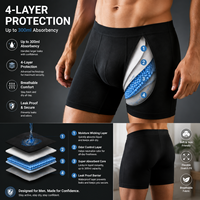 Sous-vêtements d'incontinence personnalisés avec logo, 300 ml, 4 couches, mélange de coton, contrôle des odeurs, ouverture frontale, lavables, boxers d'incontinence