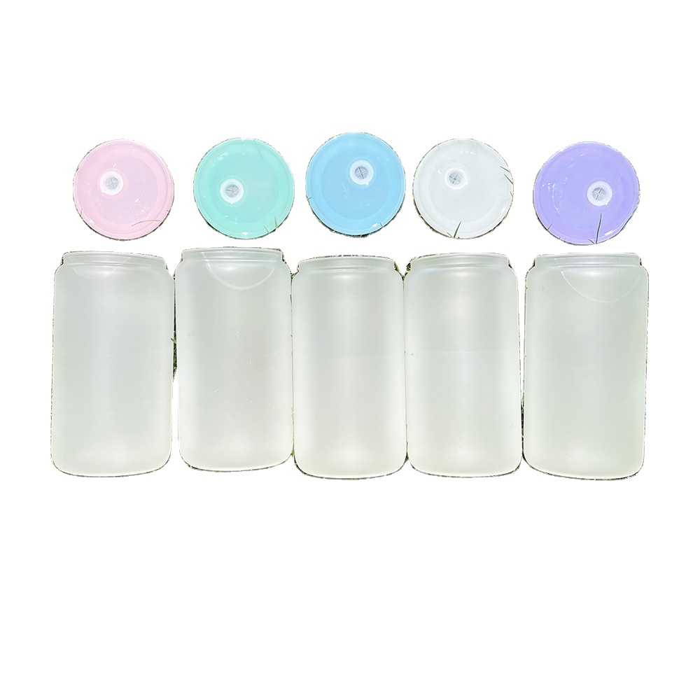 Новое поступление, 12 унций, 16 унций, пустые сублимационные стеклянные содовые банки в форме пива с бамбуковой крышкой и прозрачной пластиковой соломинкой, подходящие для винила