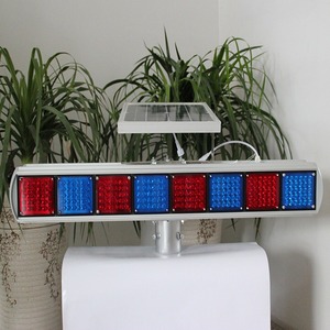 Solar Powered LED Warning <b>Light</b> Red Blue Flashing Aluminum <b>Pole</b> Mount IP65 Traffic Safety Signal Lamp - Product Image 1