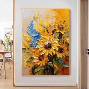 Pintura al Óleo Pintada a Mano, Pintura Digital <span class=keywords><strong>de</strong></span> Girasoles <span class=keywords><strong>de</strong></span> <span class=keywords><strong>Van</strong></span> <span class=keywords><strong>Gogh</strong></span>, Soporte <span class=keywords><strong>de</strong></span> Lino, Arte <span class=keywords><strong>de</strong></span> Pared Interior para la Entrada del Hogar - Product Image 3