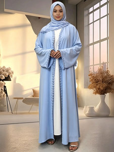 Abaya ouverte en dentelle florale Nida, robe islamique modeste avec hijab en mousseline pour femmes (14820) - Product Image 2