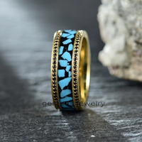 Bijoux pour hommes Délicate pierre Cz noire pavée Bague de fiançailles en titane plaqué or 18K incrustée de diamants turquoise Bague de fiançailles