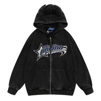 Vente en gros de sweat à capuche démon à cornes pour hommes, mode haute rue, ample, automne, patch, lettre brodée, cardigan à capuche
