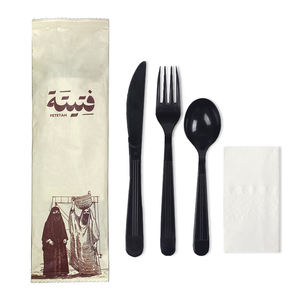 Juego de cuchillos y tenedores desechables personalizados para restaurante, cuchara de avión para llevar, palillos, cubiertos de plástico, cubiertos, juego de cubiertos con servilleta - Product Image 1