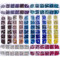 Boîte de 12 compartiments de strass électroplaqués, tailles assorties, pierres à dos plat pour nail art, accessoires de bijouterie DIY, cristal de verre