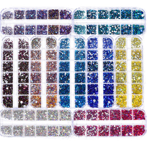 Scatola da 12 griglie con strass elettroplaccati, misure assortite, pietre piatte per nail art, accessori fai da te per <span class=keywords><strong>gioielli</strong></span>, cristalli in vetro - Product Image 3