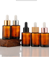 Botol Tetes Kaca Bening Amber Matt 50ml 100ml dengan Tutup Bambu, Logo Kustom Grosir