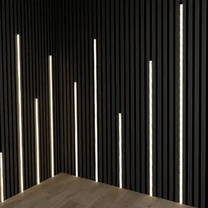 2024 Akupanel Natural Walnut Acoustic Wall Panel Led Light Slat Walls Sound Absorbing Panels Soundproofing Panel Acoustic