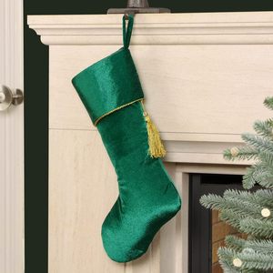 شرابات ذهبية لامعة خضراء فاخرة فارغة مخصصة عيد الميلاد سلسلة جوارب مخملية - Product Image 2