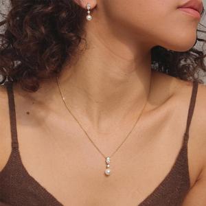 Ilona Elegantes Marquise Zirkon Perlen Schmuckset Edelstahl 18k Vergoldete Halskette Hängende Ohrringe Hochzeit Party Geschenkset - Product Image 1