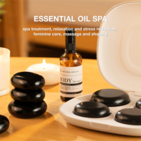Kit de Masaje con Piedras Calientes de Obsidiana Natural para el Cuidado en el Hogar, Alivio del Estado de Ánimo y Relajación, con Aceites Esenciales para SPA