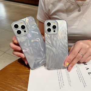 Estuche láser degradado de lujo de <span class=keywords><strong>gama</strong></span> <span class=keywords><strong>alta</strong></span> para iPhone 16 Pro Max, hilo de planchar plateado, estuche anticaída con sentido avanzado - Product Image 4