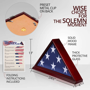 Vitrine murale en bois massif pour drapeau commémoratif avec base - Cadre pour drapeau funéraire avec façade en verre véritable - Product Image 3