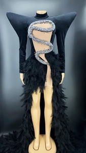 Robe de bal sexy avec épaulette et strass pour fête, tenue de scène, plumes formelles à sequins, robe d'anniversaire, robe de soirée longue sirène pour femmes - Product Image 4