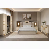 Ensemble complet de meubles de chambre à coucher de luxe en bois pour hôtel, design moderne, durable, avec lit double king size, armoire et commode, vente en gros