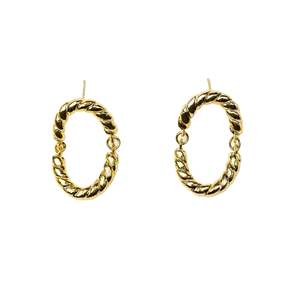 Pendientes de Aro de Acero Inoxidable Chapados en Oro, Diseño Ovalado Trenzado, Joyería de Moda - Product Image 1
