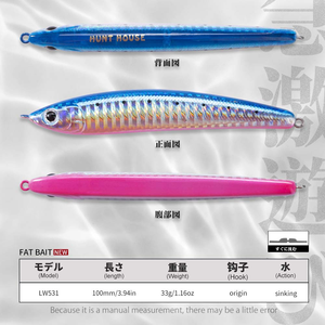 Leurre de pêche Hunthouse 100mm 33g Sinking Pencil, imprimé en 3D, appât dur pour eau salée et eau douce, pour bar, brochet, truite, brochet. - Product Image 2
