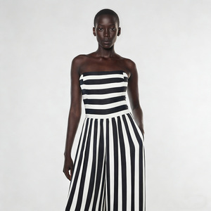 <span class=keywords><strong>Tuta</strong></span> <span class=keywords><strong>Elegante</strong></span> Casual da Donna, Abbigliamento Estivo alla Moda, Chic <span class=keywords><strong>Tuta</strong></span> Intera Senza Spalline a Righe Bianche e Nere con Gamba Larga - Product Image 3