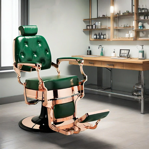 Chaise de barbier pliante hydraulique en acier inoxydable de haute qualité, en cuir vert, portable, moderne et luxueuse - Product Image 1