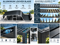 Pergola extérieure en aluminium à toit motorisé réglable avec lumières LED pour jardin, modèle Black Gazebo