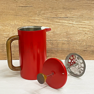 Cafetière à pression française en acier inoxydable 34 oz 1000ml Presse à café à double paroi isolante en métal avec revêtement <span class=keywords><strong>rouge</strong></span> - Product Image 3