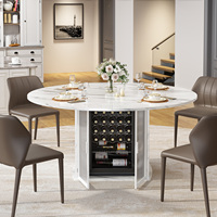 Table à manger ronde de 47 pouces avec rangement pour refroidisseur à vin, porte en verre cannelé, style rustique en bois, fournisseur en gros