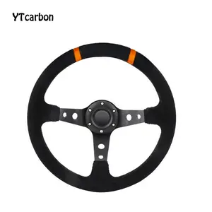 Ytcarbon พวงมาลัยรถยนต์สีดำปรับแต่งได้พวงมาลัยแบบปลดเร็วแนวสปอร์ตกลางแจ้ง