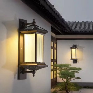 Lampes murales solaires en aluminium, super lumineuses, étanches, pour l'extérieur, porte d'entrée, villa, balcon, nouveau style chinois rétro - Product Image 4