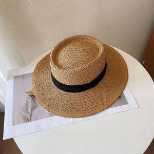 Fashion Elegant Wide Brim Women Unisex Beach Straw Boater <b>Hat</b> Wholesale Summer Holiday <b>Flat</b> Top Luxury Lifeguard Straw <b>Hat</b> - Product Image 5