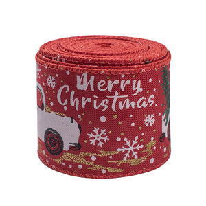 Nastro con filo di natale stampato personalizzato 63mm tela di natale 50mm nastri con bordo cablato per decorazione natalizia - Product Image 3