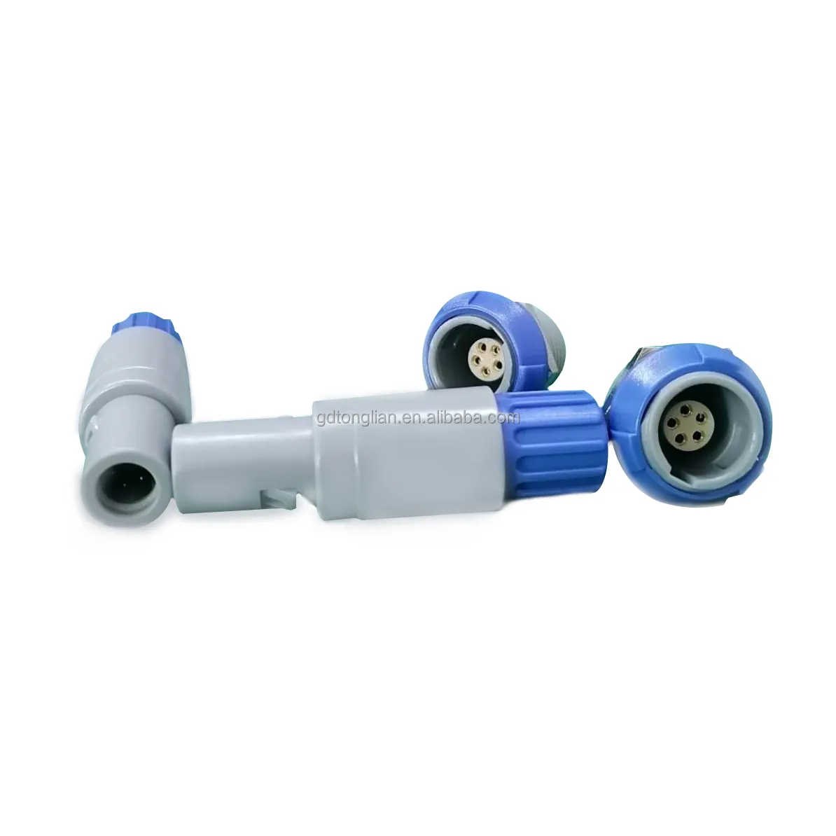Kustom peralatan medis plastik Push-pull 5 Pin konektor tahan air 1P Series biru melingkar PAG steker Lurus