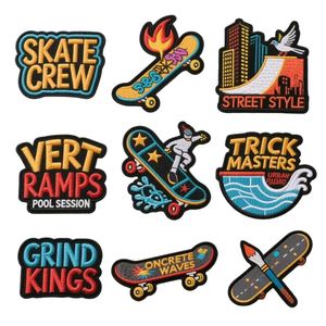 Street-style Flame Heart Themed <b>Iron</b>-On Embroidery Patches Cartoon Skateboard Designs for Clothing Hats-Polyester Thread <b>7</b>-Day - Product Image 1