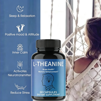 L-Théanine en vrac, 60 capsules, soutien de la santé cérébrale, amélioration de la mémoire, supplément cognitif, étiquette privée OEM