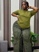 Ensemble Été Décontracté Mode Grande Taille pour Femme Ultra-Ample Imprimé Respirant en Polyester, Pantalon et Haut à Logo Avant, Design Assorti