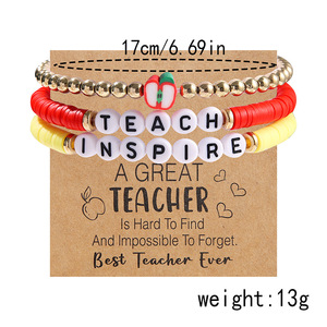 Il giorno dell'insegnante regalo di perle di argilla polimerica insegnano lettere elastico braccialetto di perline braccialetto di perline con carta - Product Image 5