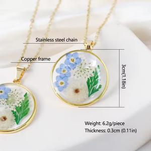 Collana con Fiori Secchi Non-<span class=keywords><strong>Ti</strong></span>-Scordar-Di-Me, Ciondolo in Resina Placcato Oro, Gioiello Floreale Elegante, Regalo per Donne per Uso Quotidiano - Product Image 3