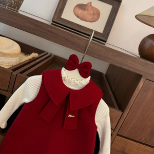 Tongxingyuan Baby Girl Wool Vest Dress Set A Line Bow Red Skirt Outfit First Birthday Clothing - Product Image 3