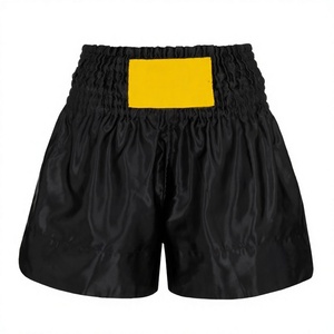 <b>Black</b> Boxing Shorts With Yellow Back Panel Unisex Polyester Adult <b>Combat</b> Sports Wear - Product Image 1