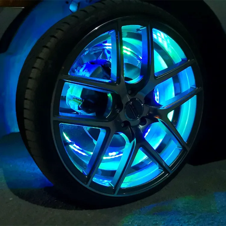 Underglow pelek ban mobil lampu LED, velg ban mobil berubah warna RGB 4 buah 17 inci untuk suku cadang mobil