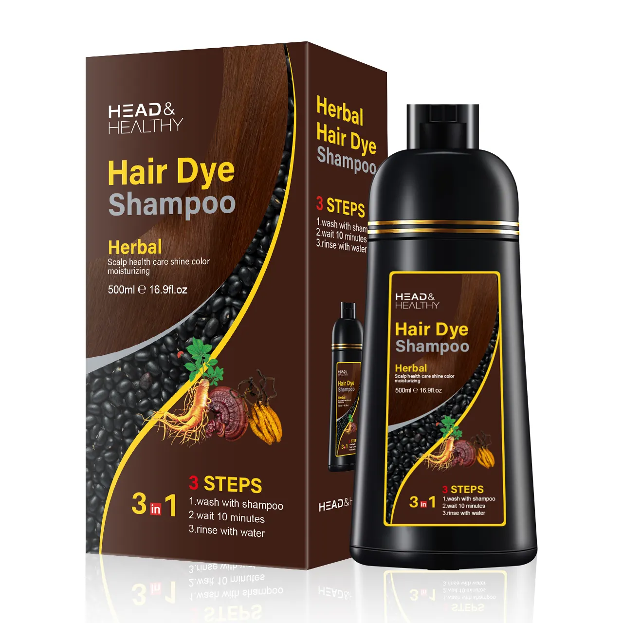 Wholesale 3 in 1 gray dark brown bubble herbal Permanent hair dye hair color shampoo black hair dye shampoo