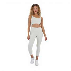Women Yoga <b>Set</b> Seamless Crop Top High Waist Leggings Activewear Ankle-Length Pants <b>White</b> Spandex Polyester <b>2</b> <b>Piece</b> <b>Set</b> - Product Image 1
