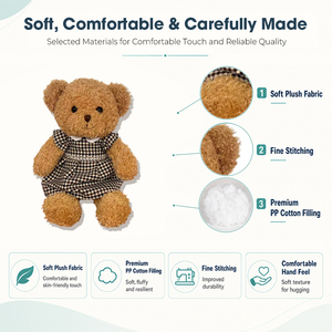 Ours en peluche élégant en robe à carreaux, jouet en peluche doux pour fille, idéal pour collection et coffret cadeau d'anniversaire - Product Image 3