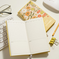 Carnet de notes A6 à couverture rigide florale, 98 feuilles, planificateur de tâches quotidien portable de poche avec marque-page en ruban pour le bureau et l'école