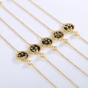 Natuna Fine Jewelry Zodiac Charm 18K Gold Plated Sterling Silver Bracelet 12 Constellation Bracelet Silver Bracelet With Stone