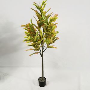 Planta Artificial de Interior <span class=keywords><strong>Codiaeum</strong></span> con Hojas Doradas, Árbol de Banyan Colorido, Decoración Tropical para Oficina y Jardín - Product Image 5