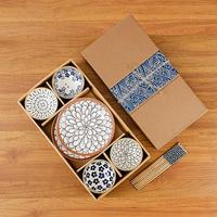 Ensemble de vaisselle en céramique colorée imprimée par tampographie, assiettes en porcelaine, style bohème pour la maison et les cadeaux