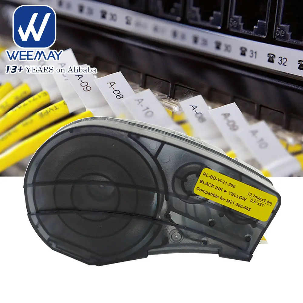 Weemay M21-500-595-yl Label Kartrid Brady Kompatibel Pita Label Vinil untuk Bmp21 Plus Bmp21 Pencetak Label Lab