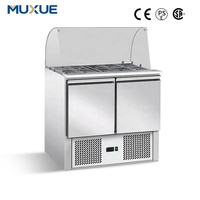 Comptoir de préparation de salades 110V R290 avec protection anti-éclaboussures en verre, 5 bacs GN, plan de travail réfrigéré, station à salades réfrigérée – Vente directe usine